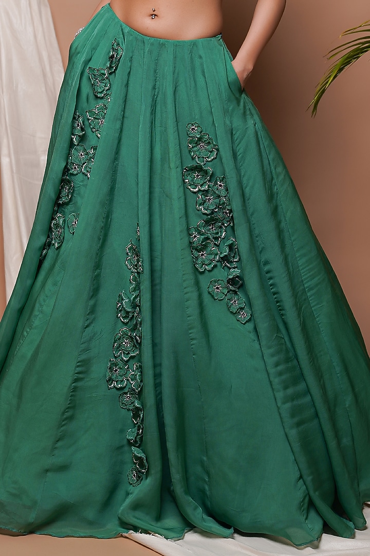 Bright Green Heavy Organza Wedding Lehenga Set by AHI CLOTHING at Pernia's Pop Up Shop