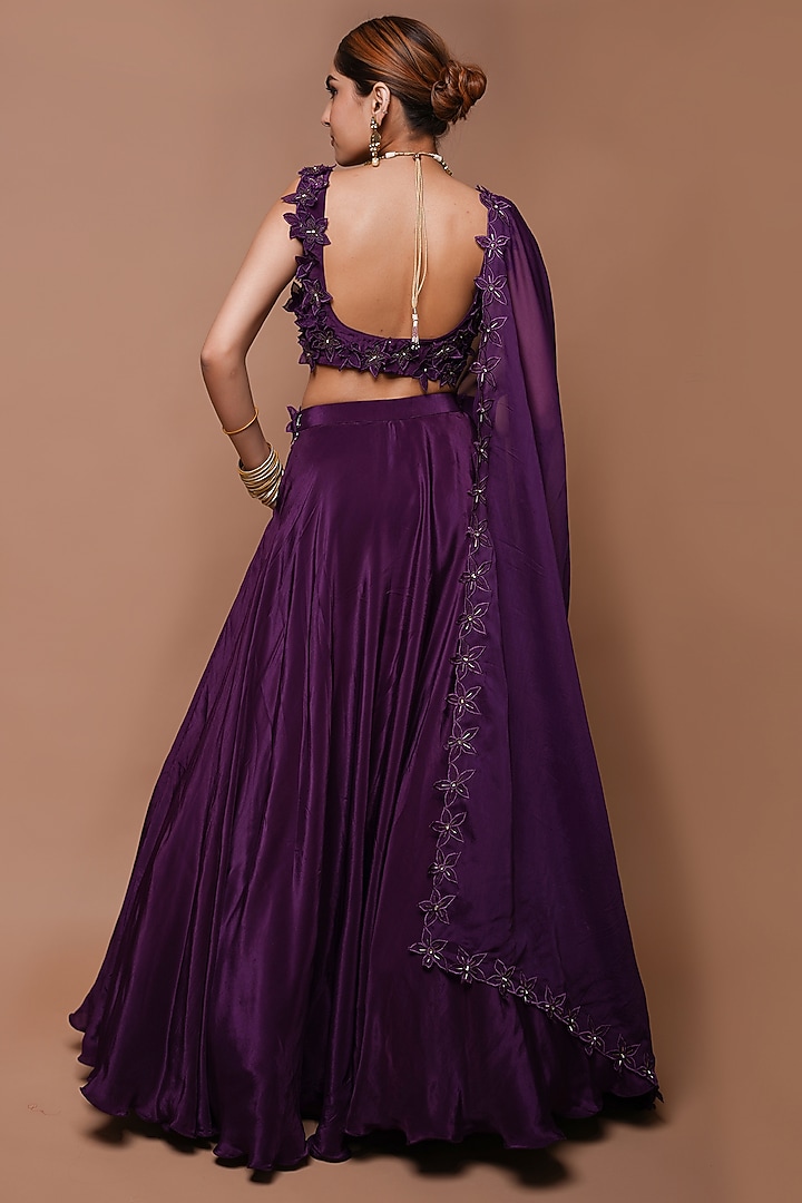 Wine Natural Crepe Lace Worked Wedding Lehenga Set by AHI CLOTHING at Pernia's Pop Up Shop
