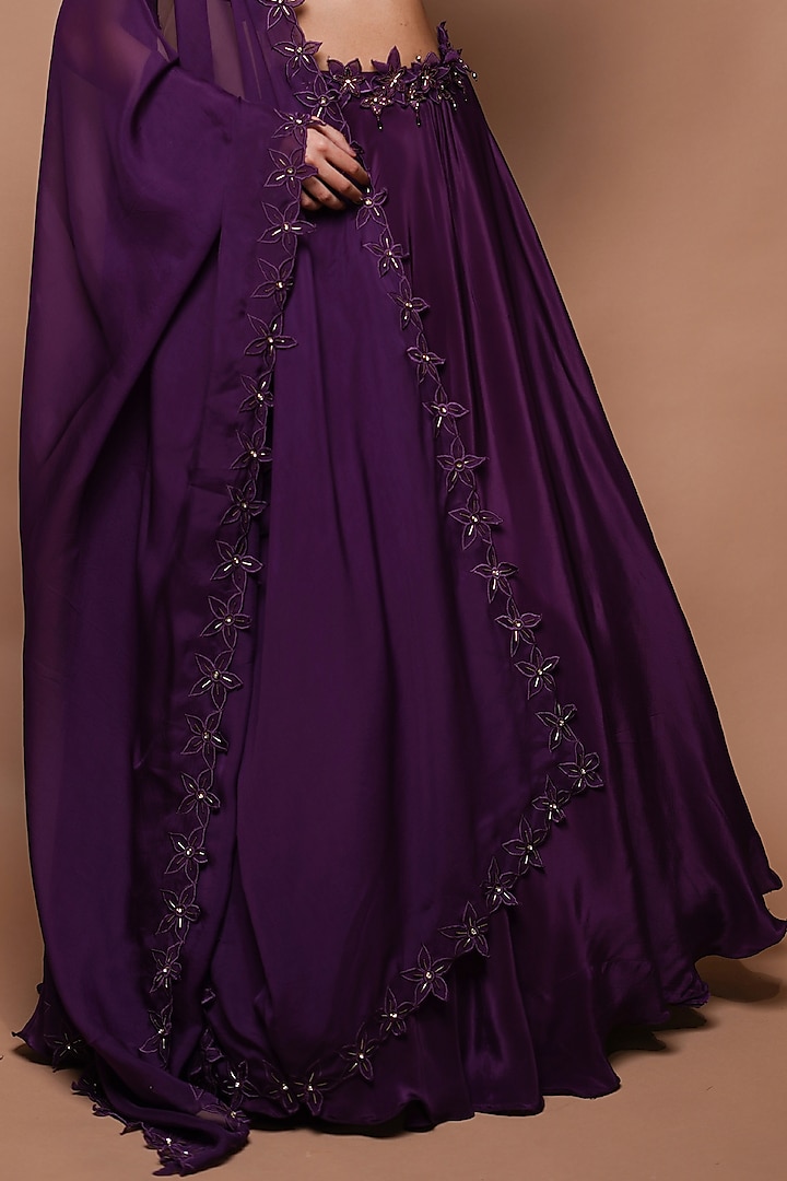 Wine Natural Crepe Lace Worked Wedding Lehenga Set by AHI CLOTHING at Pernia's Pop Up Shop