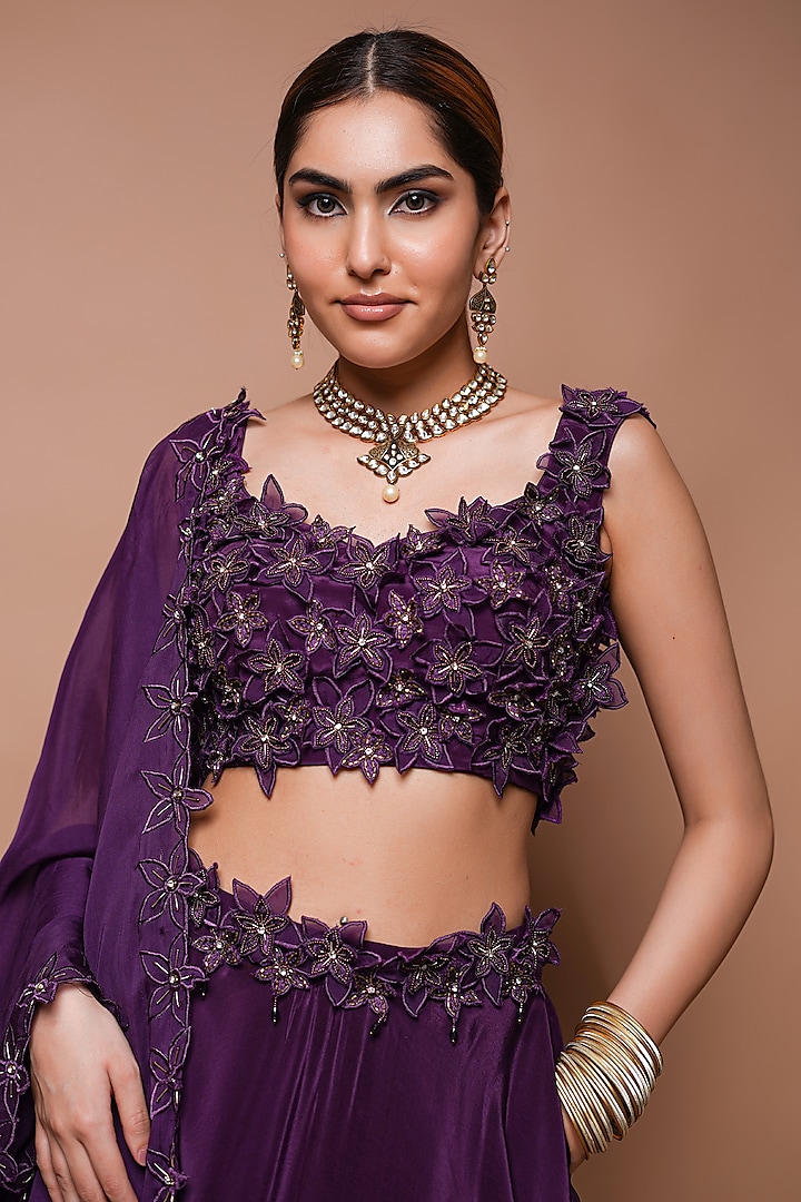 Wine Natural Crepe Lace Worked Wedding Lehenga Set by AHI CLOTHING at Pernia's Pop Up Shop