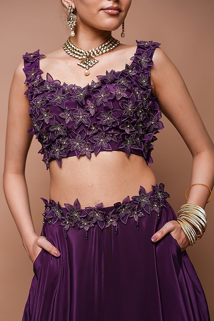 Wine Natural Crepe Lace Worked Wedding Lehenga Set by AHI CLOTHING at Pernia's Pop Up Shop