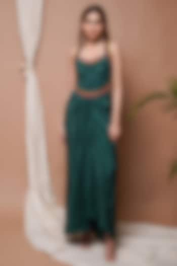 Bottle Green Natural Crepe Draped Skirt Set by AHI CLOTHING at Pernia's Pop Up Shop