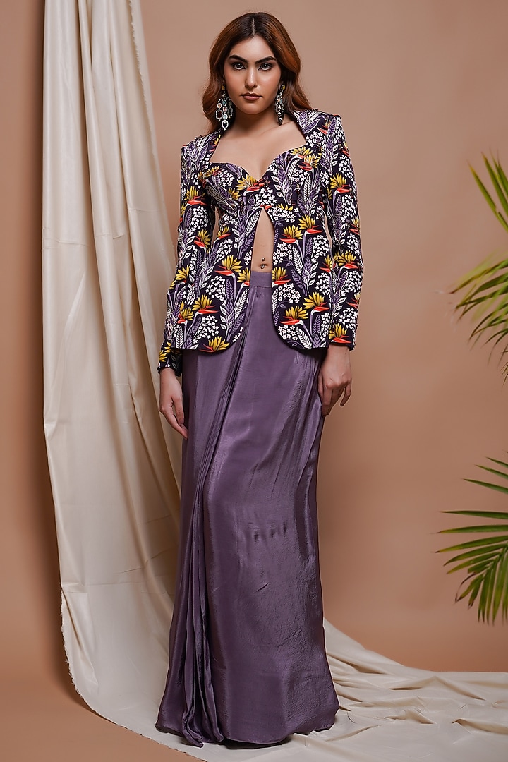 Light Purple Natural Crepe Resham & Mirror Embellished Jacket Set by AHI CLOTHING at Pernia's Pop Up Shop