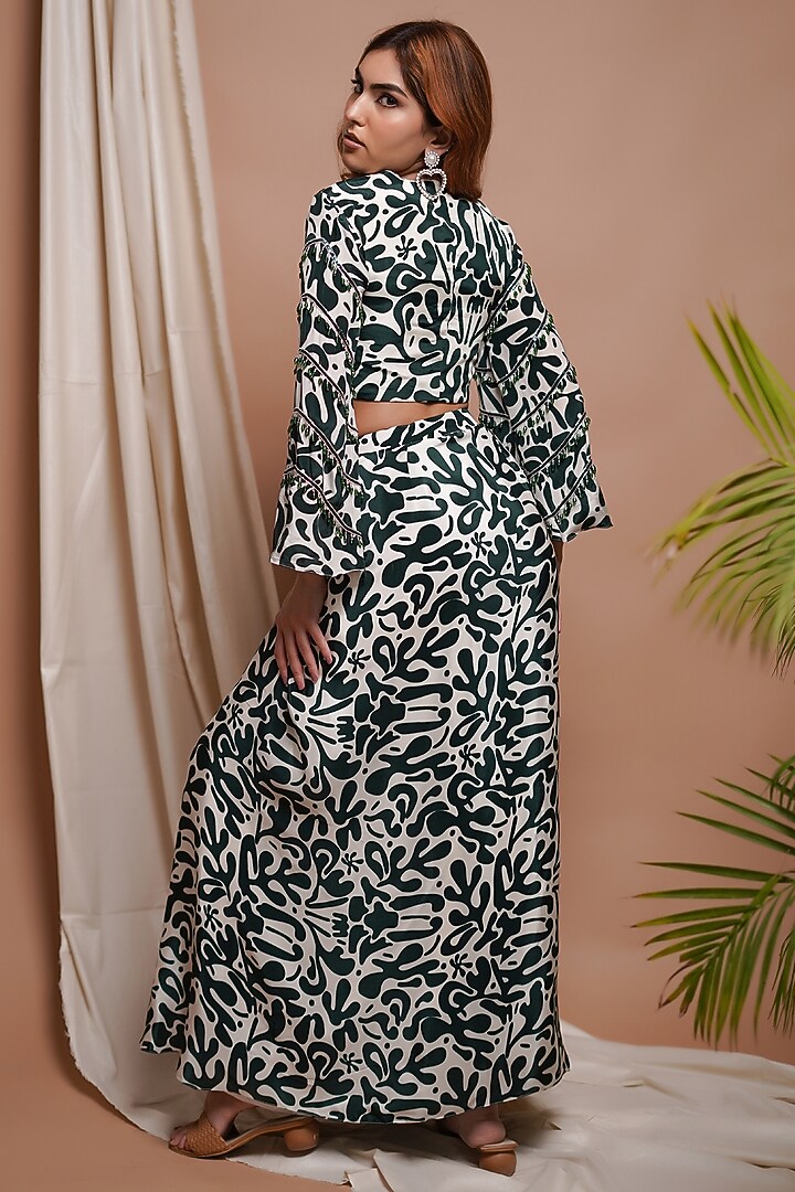 White & Green Natural Crepe Digital Printed Draped Skirt Set by AHI CLOTHING at Pernia's Pop Up Shop