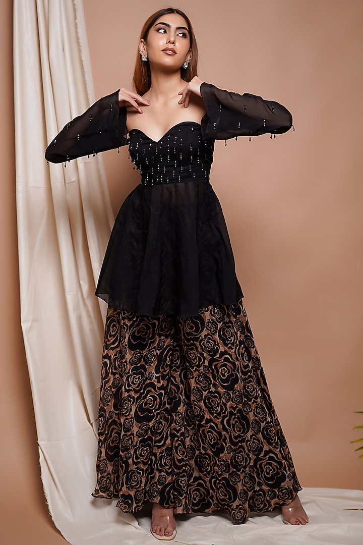 Black Heavy Organza Palazzo Set by AHI CLOTHING at Pernia's Pop Up Shop