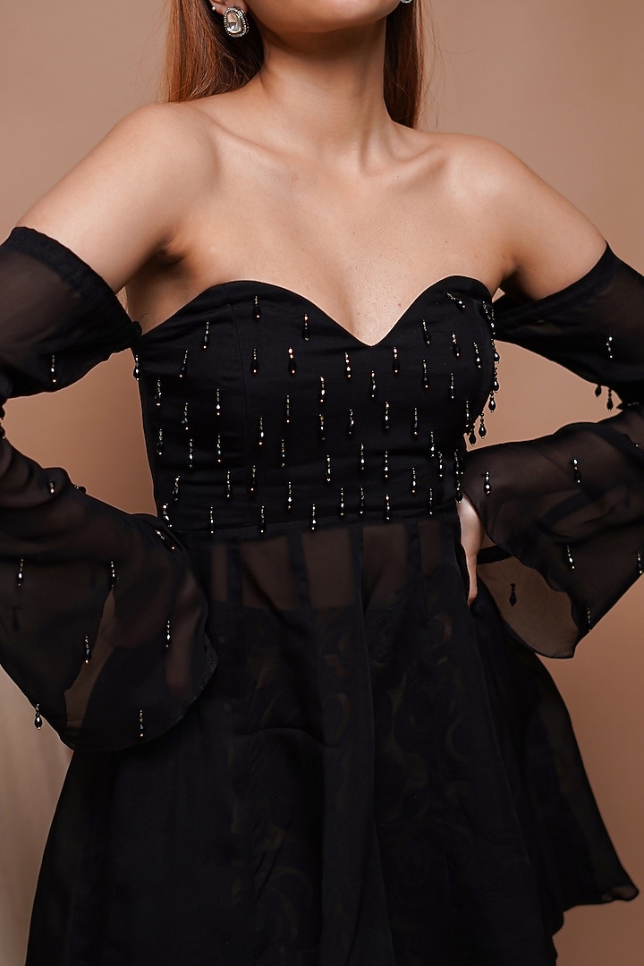 Black Heavy Organza Palazzo Set by AHI CLOTHING at Pernia's Pop Up Shop