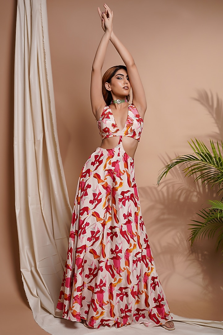 Cream Heavy Crepe Digital Printed Jumpsuit by AHI CLOTHING at Pernia's Pop Up Shop