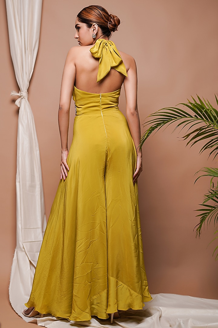 Green Heavy Crepe Zari & Resham Embroidered Jumpsuit by AHI CLOTHING at Pernia's Pop Up Shop