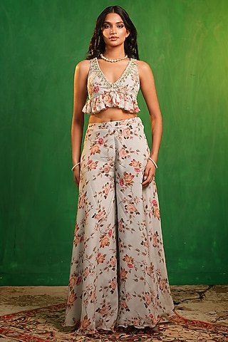 Multi-Colored Organza Digital Printed Co-Ord Set by AHI CLOTHING