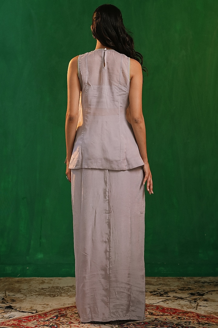 Lilac-Lime Green Georgette Straight Skirt Set by AHI CLOTHING at Pernia's Pop Up Shop