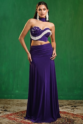 Royal Purple Imported Lycra Skirt Set by AHI CLOTHING