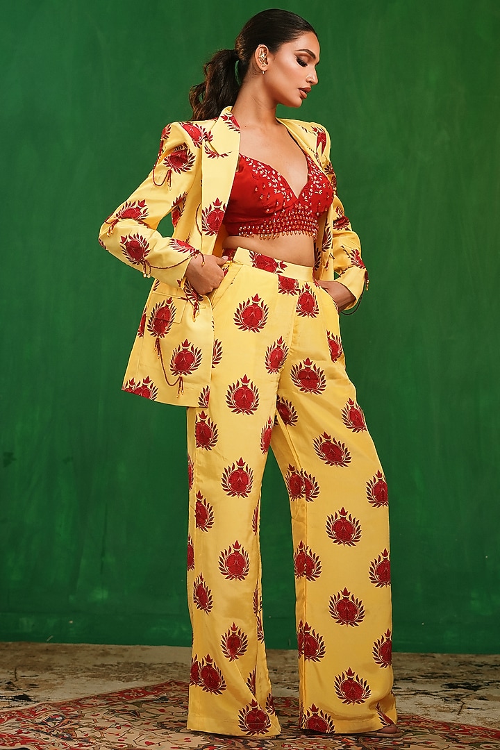 Yellow Imported Crepe Printed Blazer Set by AHI CLOTHING at Pernia's Pop Up Shop