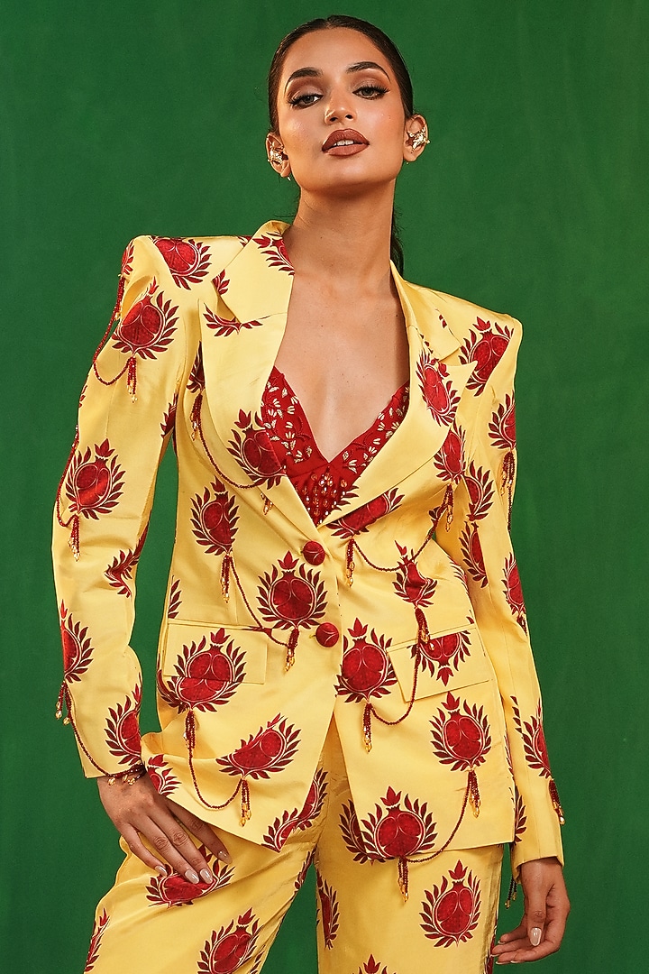 Yellow Imported Crepe Printed Blazer Set by AHI CLOTHING at Pernia's Pop Up Shop