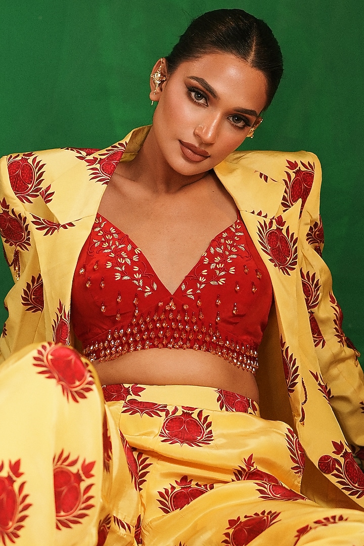 Yellow Imported Crepe Printed Blazer Set by AHI CLOTHING at Pernia's Pop Up Shop