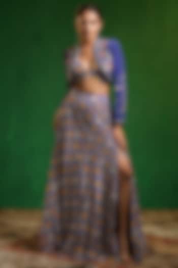Blue Crepe Digital Printed Skirt Set by AHI CLOTHING at Pernia's Pop Up Shop