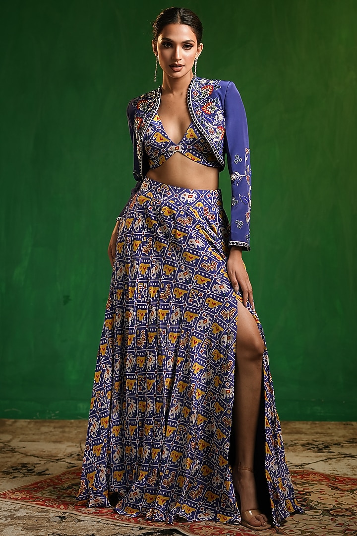 Blue Crepe Digital Printed Skirt Set by AHI CLOTHING at Pernia's Pop Up Shop