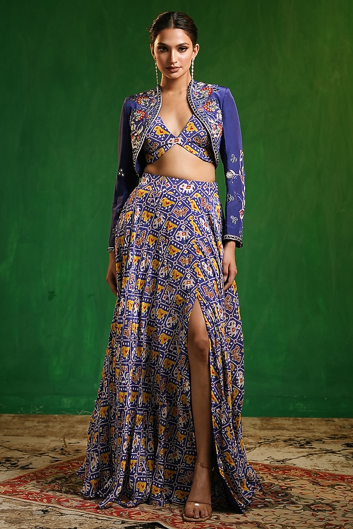 Blue Crepe Digital Printed Skirt Set by AHI CLOTHING at Pernia's Pop Up Shop