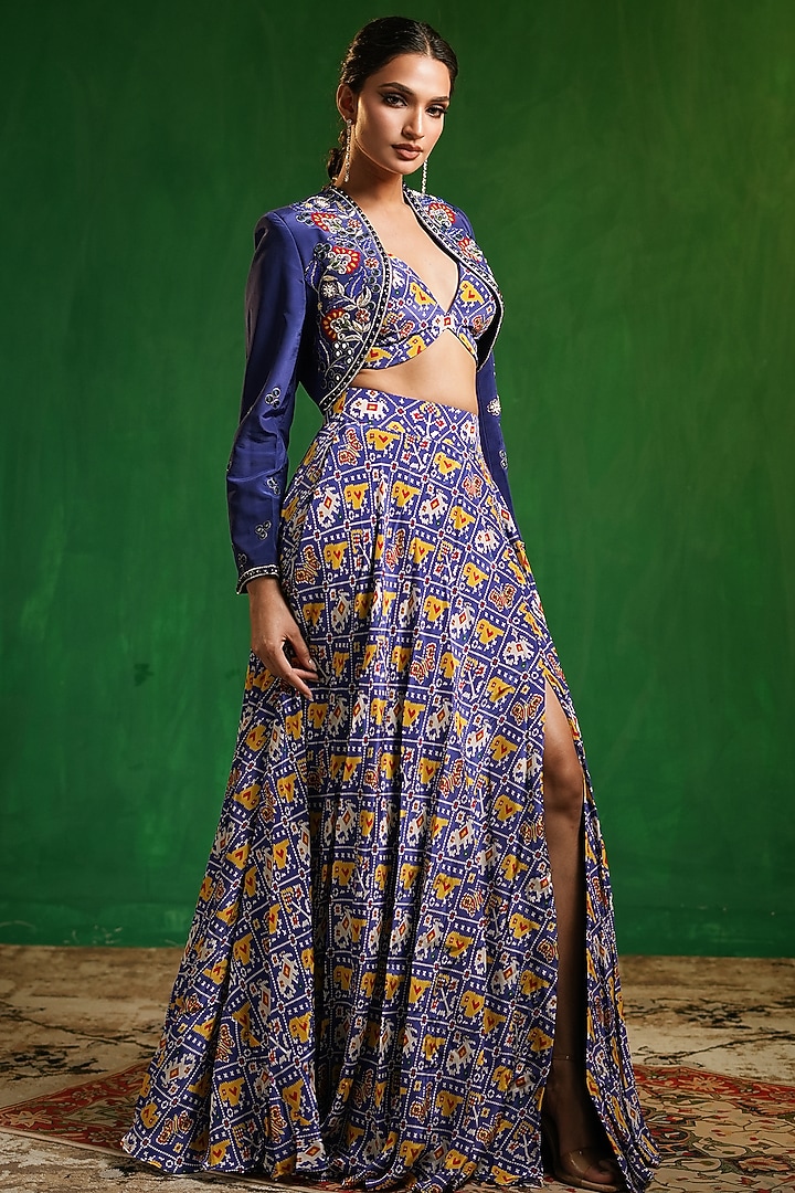 Blue Crepe Digital Printed Skirt Set by AHI CLOTHING at Pernia's Pop Up Shop