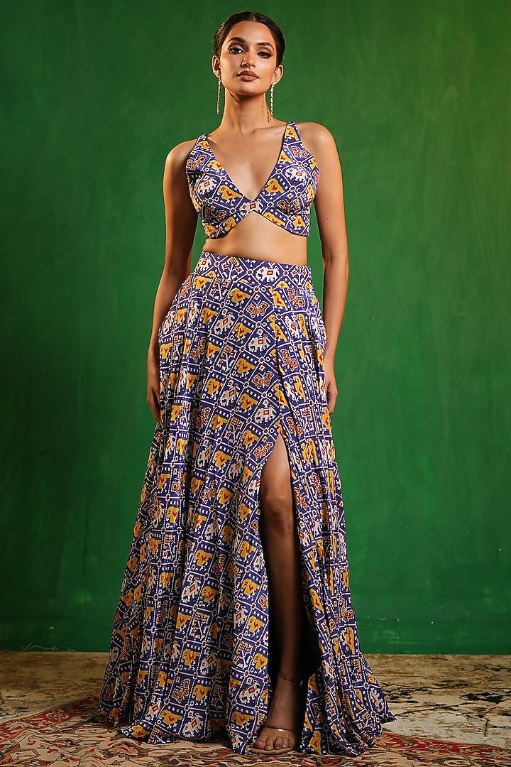 Blue Crepe Digital Printed Skirt Set by AHI CLOTHING at Pernia's Pop Up Shop