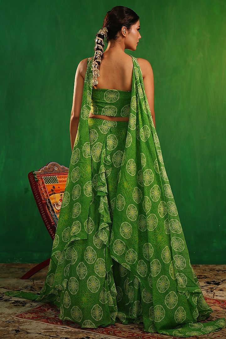 Lime Green Heavy Georgette Printed Ruffled Wedding Lehenga Set by AHI CLOTHING at Pernia's Pop Up Shop