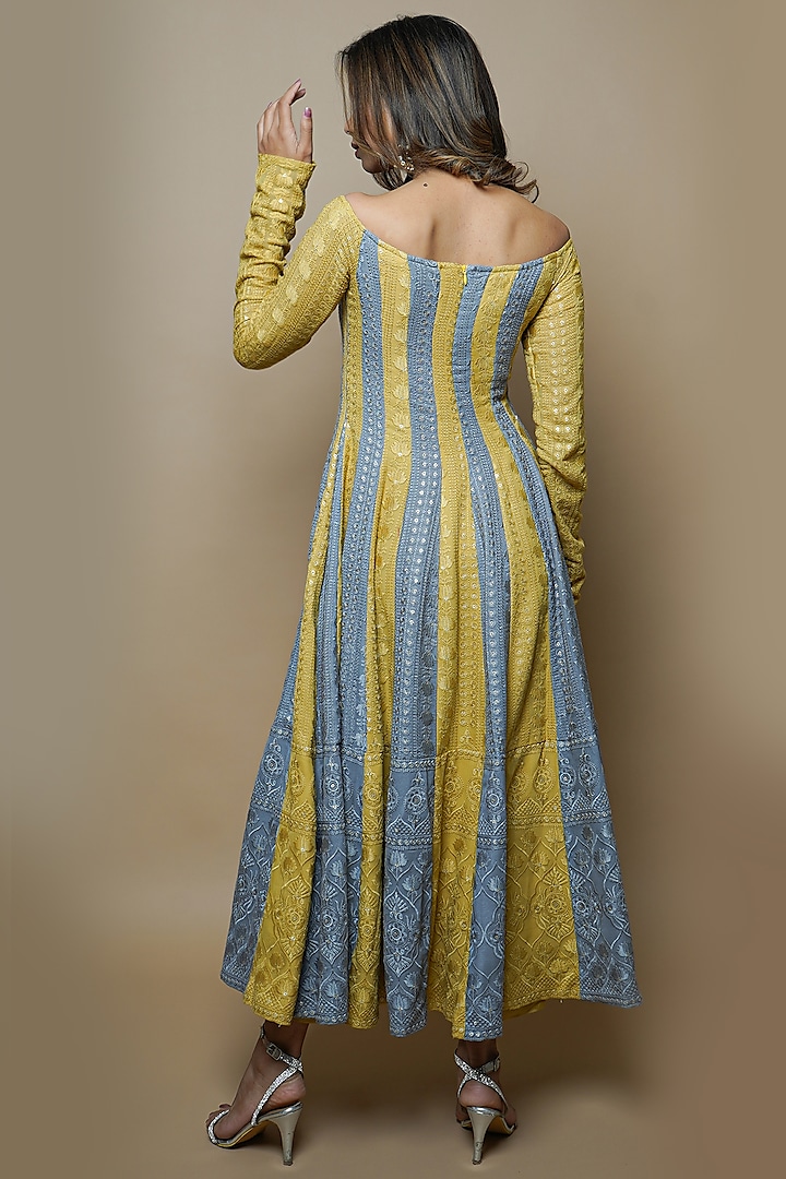 Yellow & Grey Chikankari Kurta Set by AHI CLOTHING at Pernia's Pop Up Shop