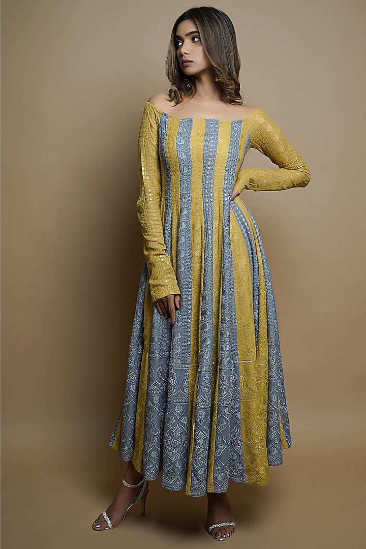 Yellow & Grey Chikankari Kurta Set by AHI CLOTHING at Pernia's Pop Up Shop