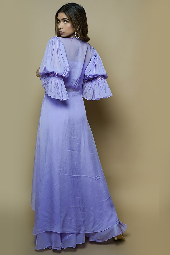 Lilac Viscose Organza Embroidered Cape Set by AHI CLOTHING at Pernia's Pop Up Shop