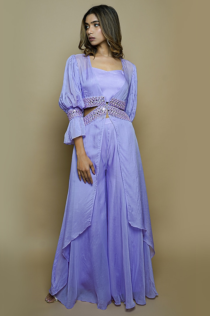 Lilac Viscose Organza Embroidered Cape Set by AHI CLOTHING at Pernia's Pop Up Shop
