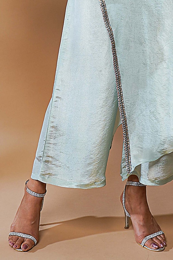 Sea Blue Tissue Silk Pant Set by AHI CLOTHING at Pernia's Pop Up Shop