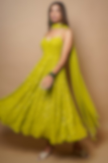 Mehndi Green Chikankari Wedding Anarkali Set by AHI CLOTHING at Pernia's Pop Up Shop