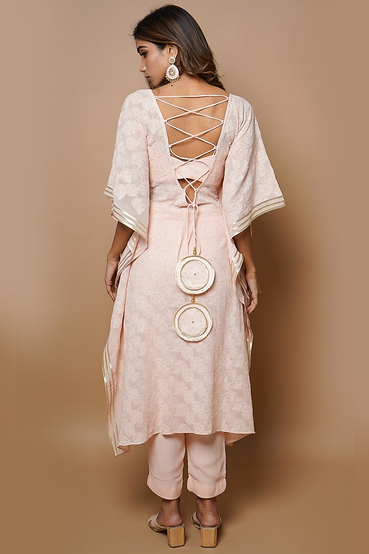Peach Chikankari Kaftan Set by AHI CLOTHING at Pernia's Pop Up Shop