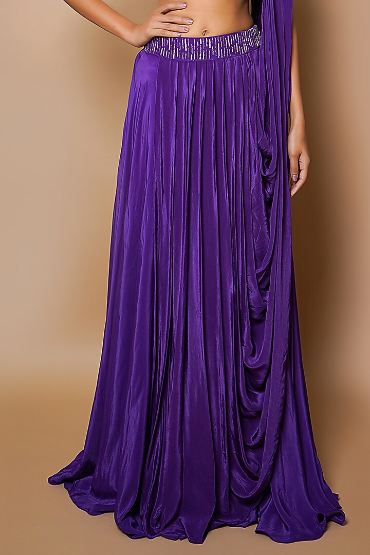 Dark Purple Embroidered Lehenga Set by AHI CLOTHING at Pernia's Pop Up Shop