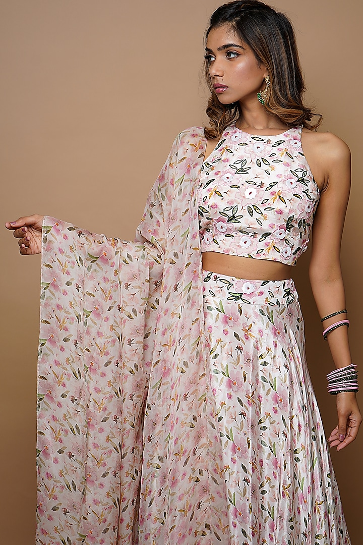 Off-White Digital Printed Wedding Lehenga Set by AHI CLOTHING at Pernia's Pop Up Shop