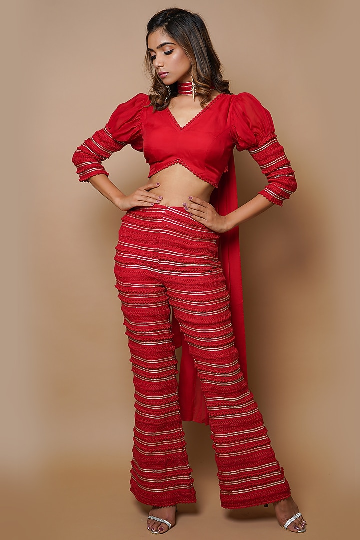 Hot Red Viscose Organza Pant Set by AHI CLOTHING at Pernia's Pop Up Shop