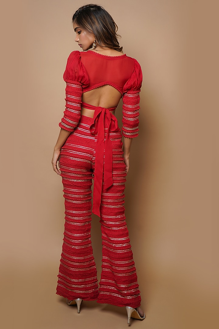 Hot Red Viscose Organza Pant Set by AHI CLOTHING at Pernia's Pop Up Shop