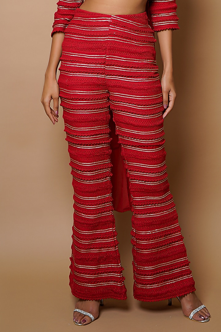 Hot Red Viscose Organza Pant Set by AHI CLOTHING at Pernia's Pop Up Shop