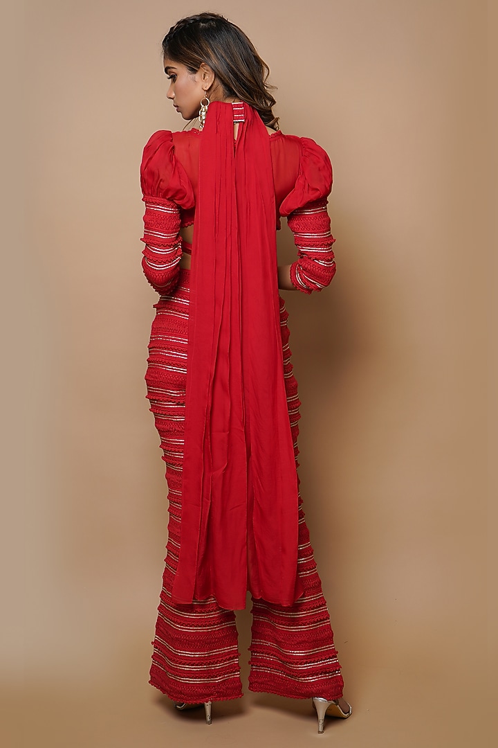 Hot Red Viscose Organza Pant Set by AHI CLOTHING at Pernia's Pop Up Shop