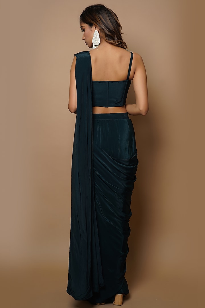 Teal Green Embroidered Pre-Stitched Party Wear Saree Set by AHI CLOTHING at Pernia's Pop Up Shop