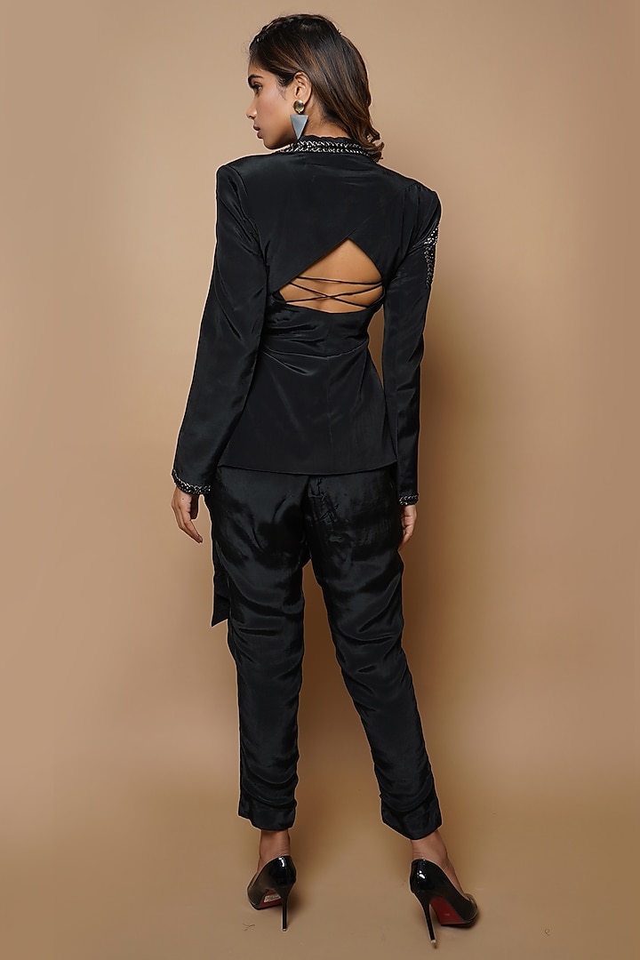 Black Natural Crepe Pant Set by AHI CLOTHING at Pernia's Pop Up Shop