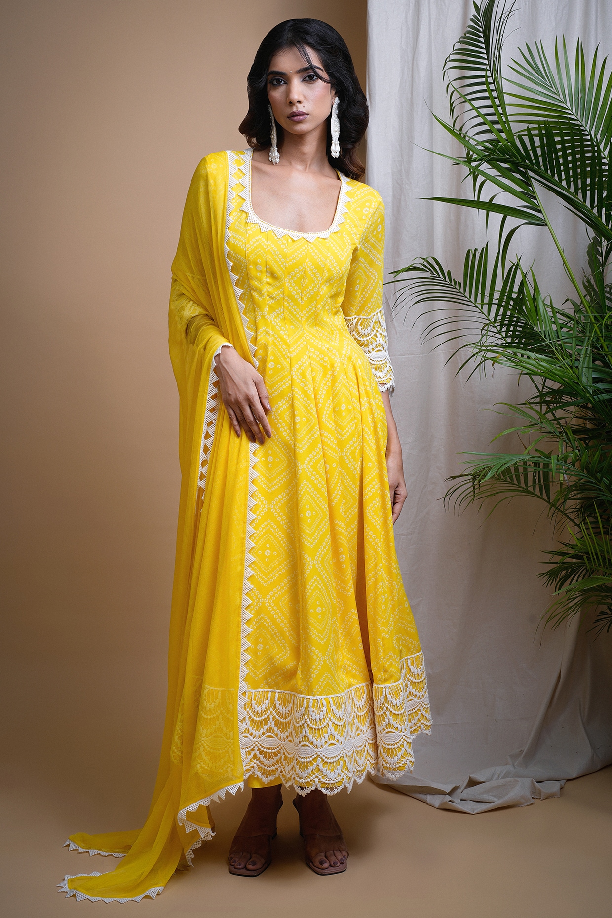 Yellow shops anarkali suit design