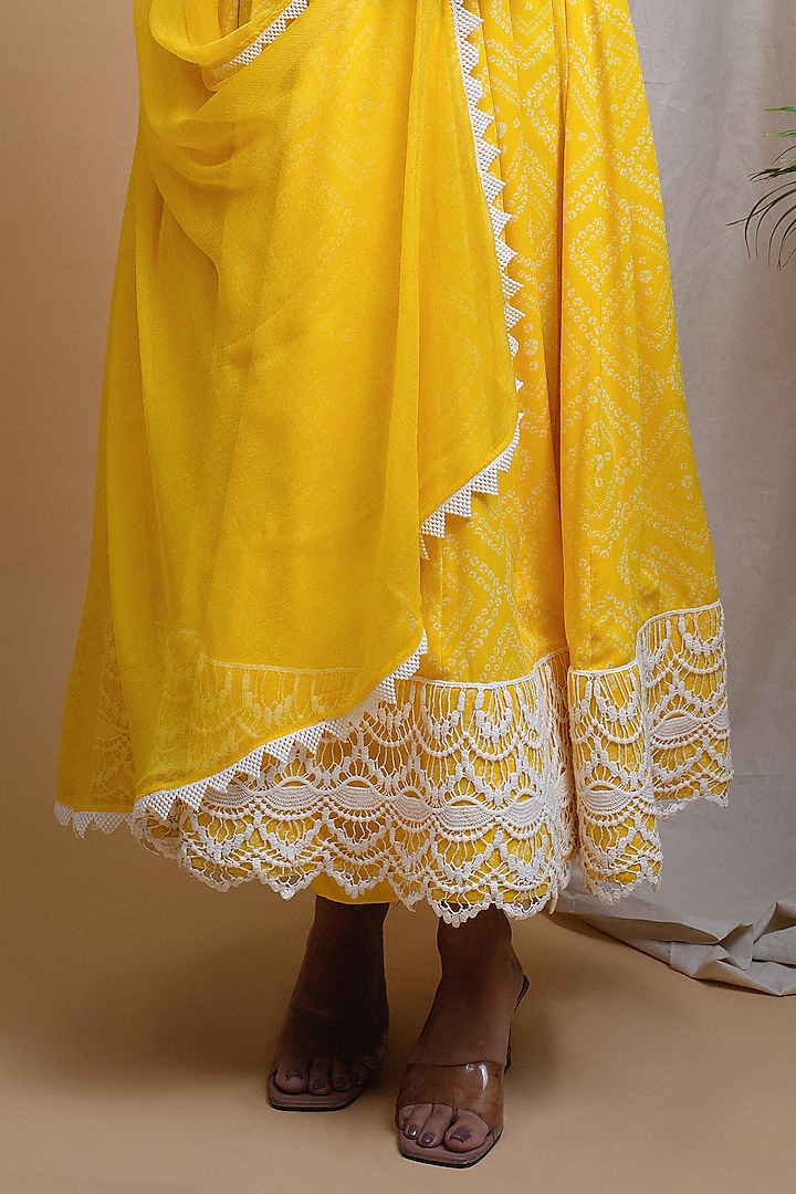 Yellow Heavy Georgette Bandhani Printed & Embroidered Party Wear Anarkali Set by AHI CLOTHING at Pernia's Pop Up Shop