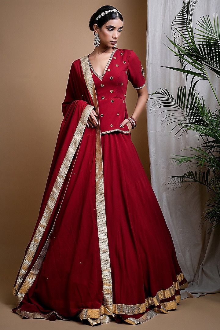 Maroon Heavy Georgette Lehenga Set by AHI CLOTHING at Pernia's Pop Up Shop