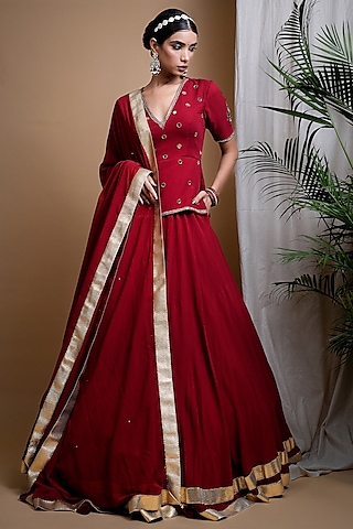 Maroon Heavy Georgette Lehenga Set by AHI CLOTHING