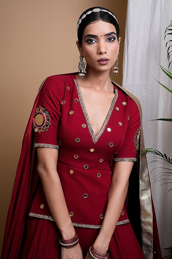 Maroon Heavy Georgette Wedding Lehenga Set by AHI CLOTHING at Pernia's Pop Up Shop