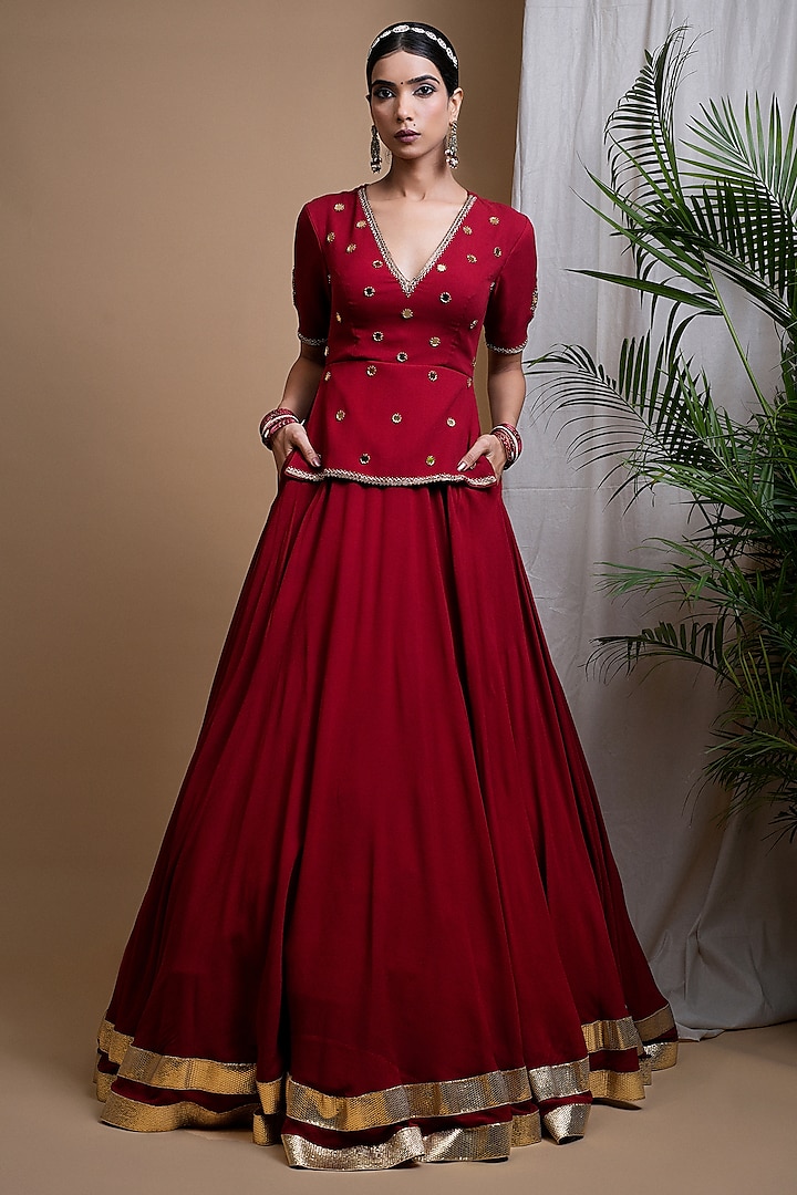 Maroon Heavy Georgette Wedding Lehenga Set by AHI CLOTHING at Pernia's Pop Up Shop