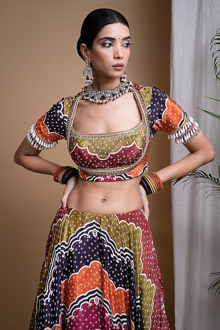 Multi-Colored Heavy Crepe Digital Printed Wedding Lehenga Set by AHI CLOTHING at Pernia's Pop Up Shop