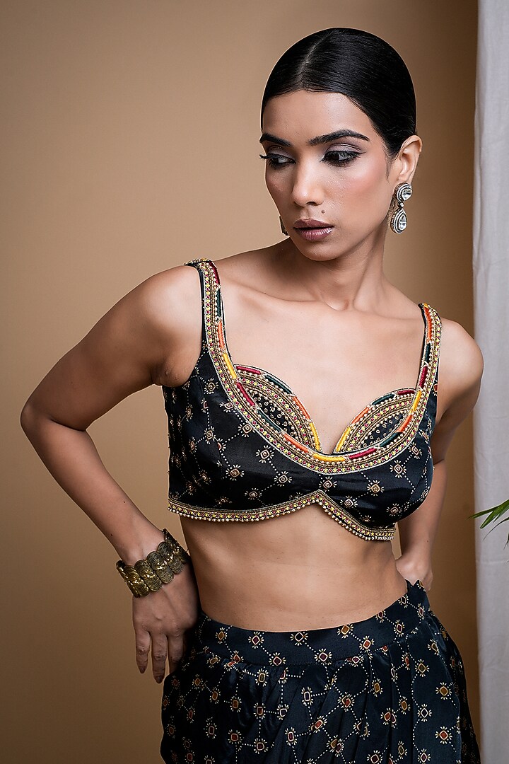 Bottle Green Heavy Crepe Digital Printed Draped Skirt Set by AHI CLOTHING at Pernia's Pop Up Shop