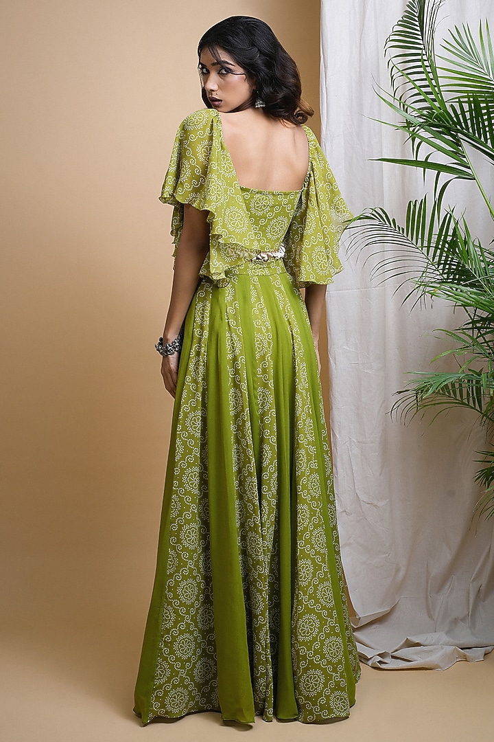 Green Heavy Georgette Digital Printed Skirt Set by AHI CLOTHING at Pernia's Pop Up Shop