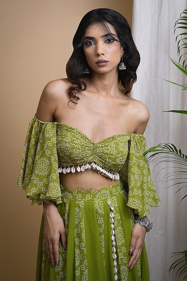Green Heavy Georgette Digital Printed Skirt Set by AHI CLOTHING at Pernia's Pop Up Shop