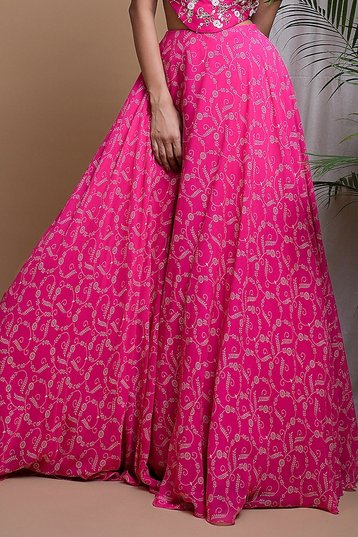 Hot Pink Heavy Georgette Digital Printed Wedding Lehenga Set by AHI CLOTHING at Pernia's Pop Up Shop